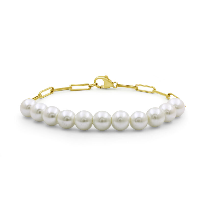 8mm Freshwater Pearl Paperclip Link Bracelet in Gold-Plated Sterling Silver image number null